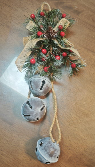 Silver Rustic Christmas Bell Door Hanger with Greenery