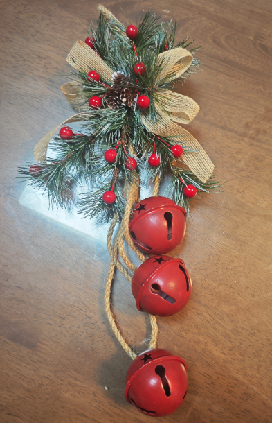 Red Christmas Bell Door Hanger with Greenery